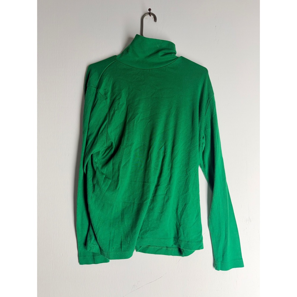 Kim Rogers Green Turtleneck Top Long Sleeve 100% Cotton XL Kelly Green Ribbed